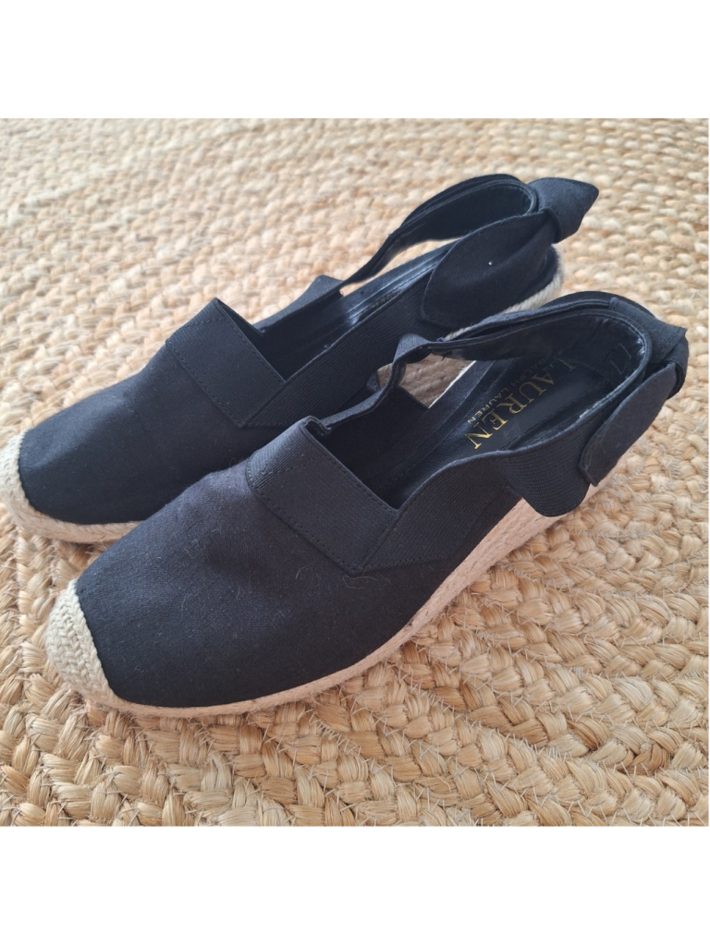 Ralph Lauren Helma Espadrille Slingback Wedge Sandals Black Women’s Size 6.5B